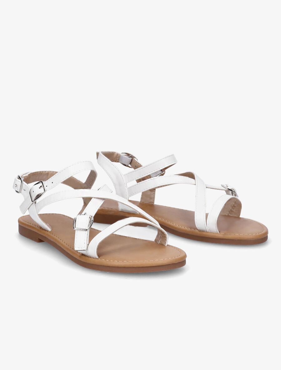 Nu-pieds en simili à brides croisées - Blanc - 4