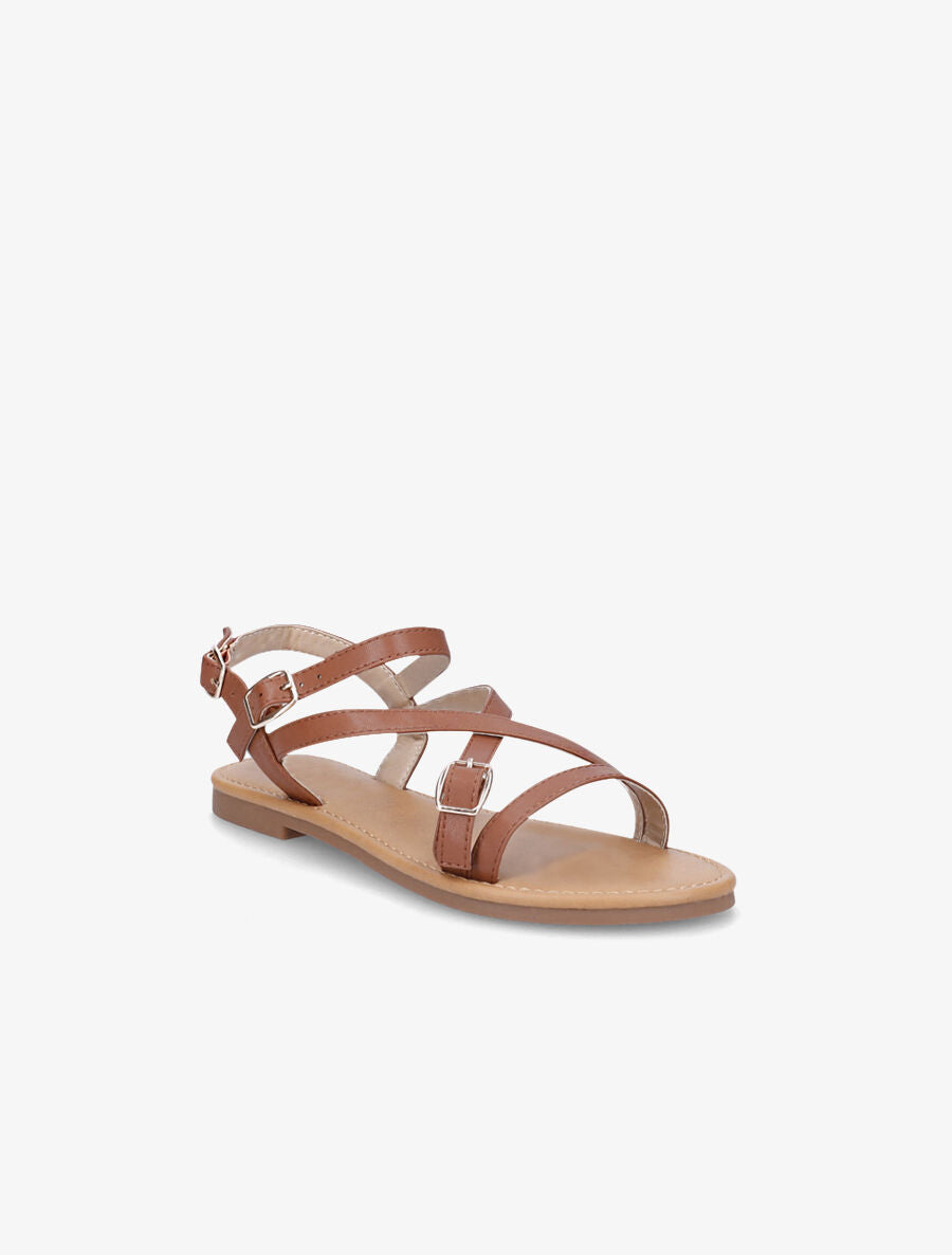 Nu-pieds en simili à brides croisées - Camel - 3