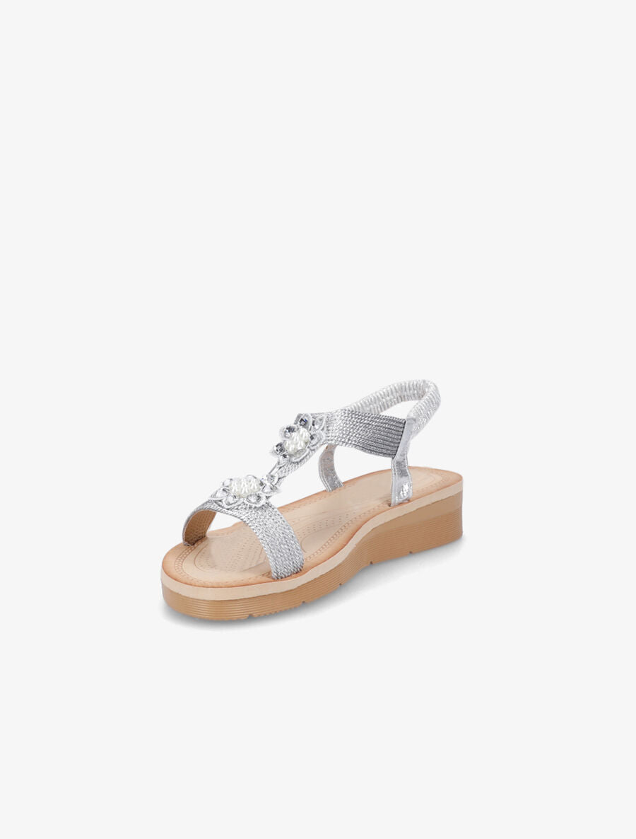 Nu-pieds à motif fleurs ornés de strass et perles - Argent - 3