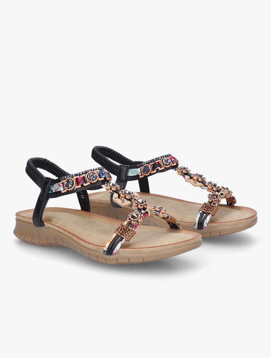 Nu-pieds fleurs en strass - Noir - 4