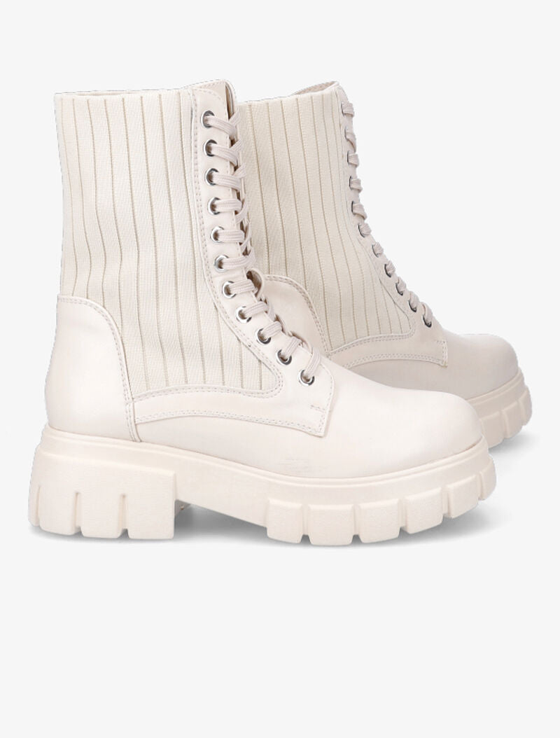 Rangers bi-matière à quartier côtelé - Beige - 1
