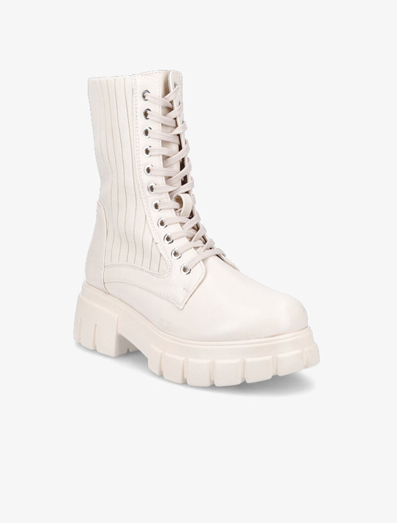 Rangers bi-matière à quartier côtelé - Beige - 3