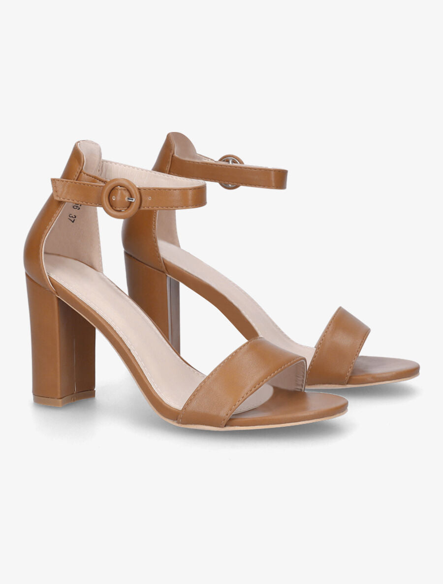 Sandales à talon haut et bride - Camel - 4