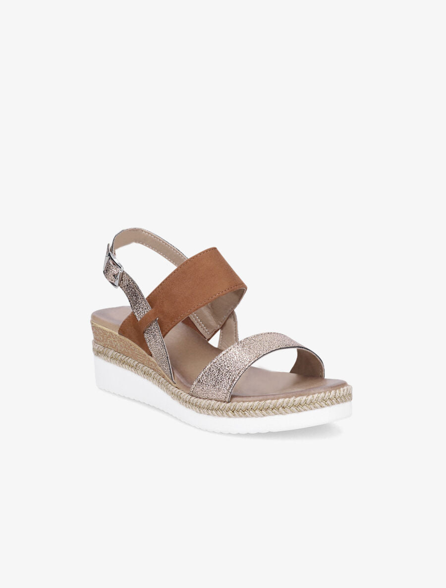 Sandales compensées bi-matière - Camel - 2