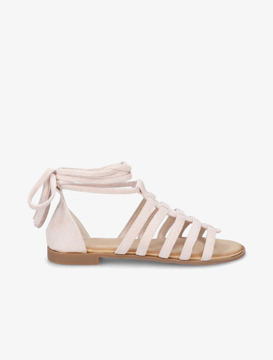 Nu-pieds en suédine à lanières - Beige - 5