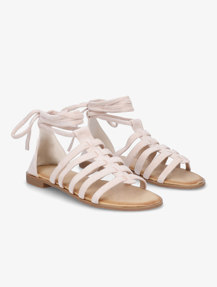 Nu-pieds en suédine à lanières - Beige - 4