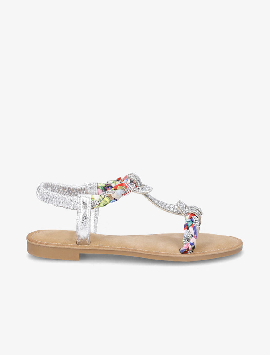 Nu-pieds en T à empiècement strass - Argent - 5