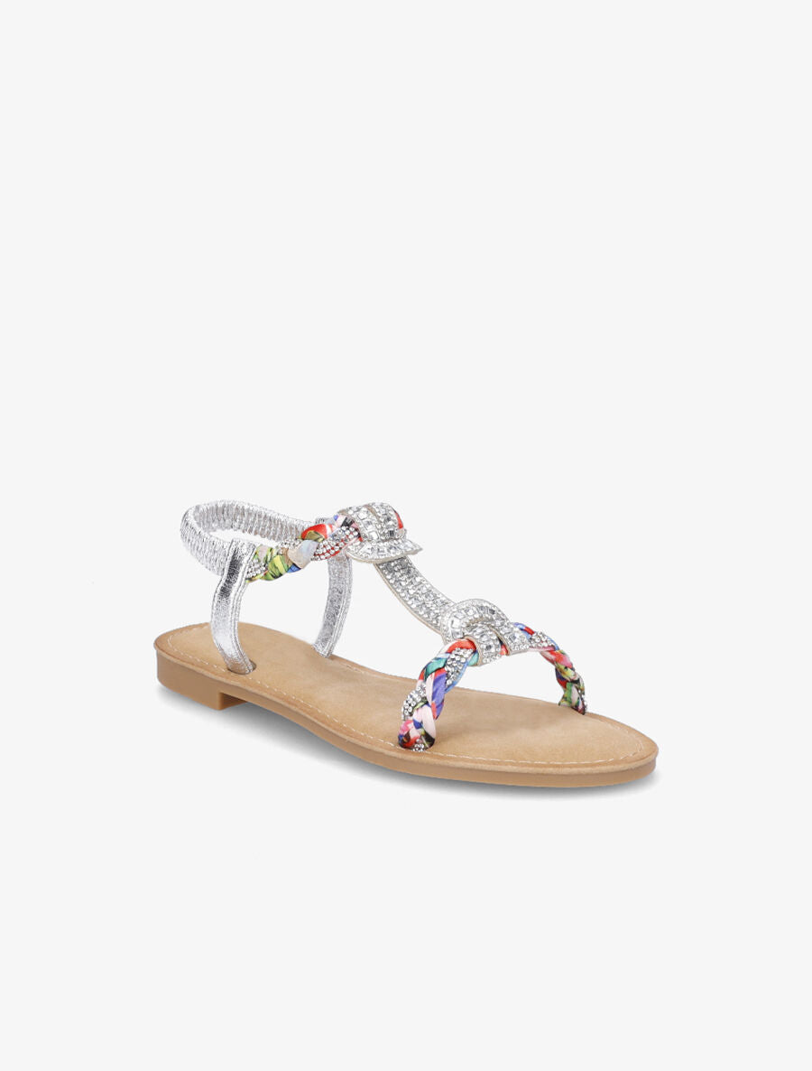 Nu-pieds en T à empiècement strass - Argent - 2