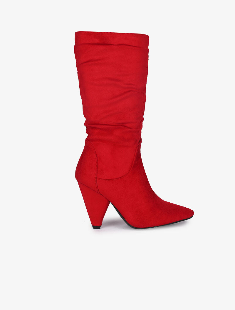 Bottes plissées en suédine à talons triangle - Noir - 5
