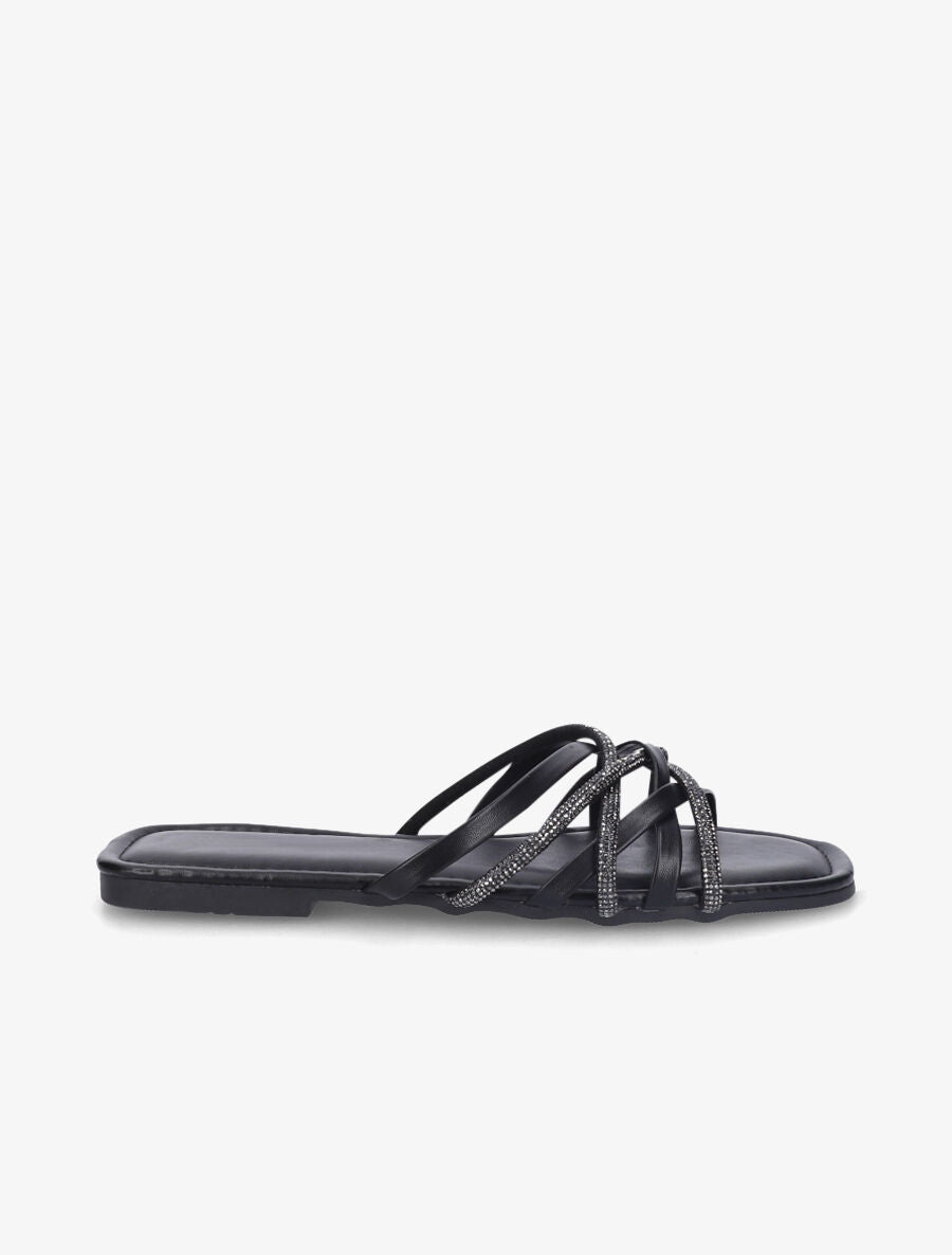 Claquettes à brides entrelacées et strassées - Noir - 5
