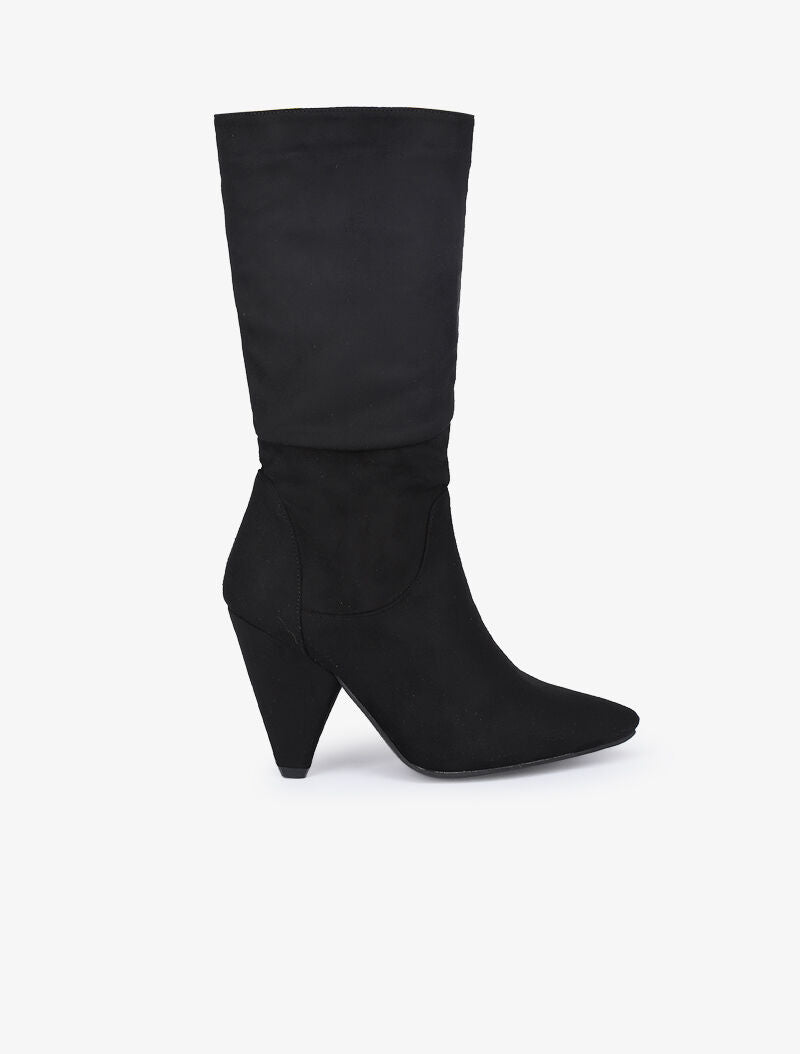 Bottes plissées en suédine à talons triangle - Noir - 1
