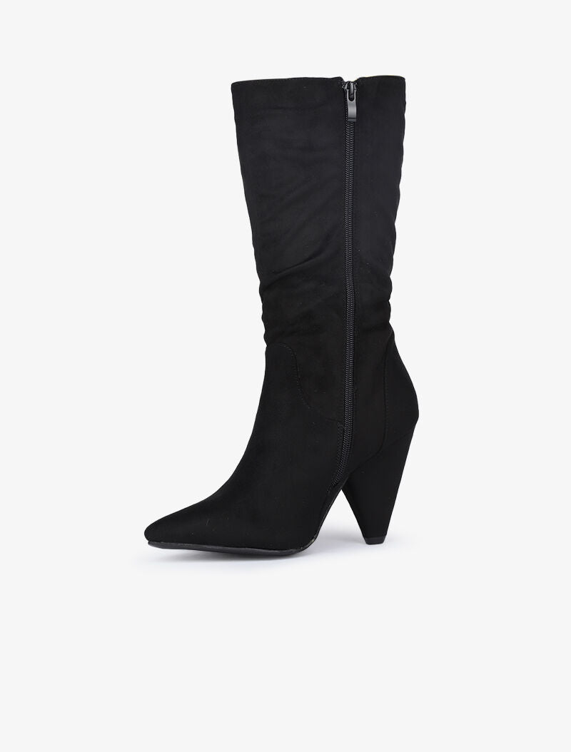 Bottes plissées en suédine à talons triangle - Noir - 3
