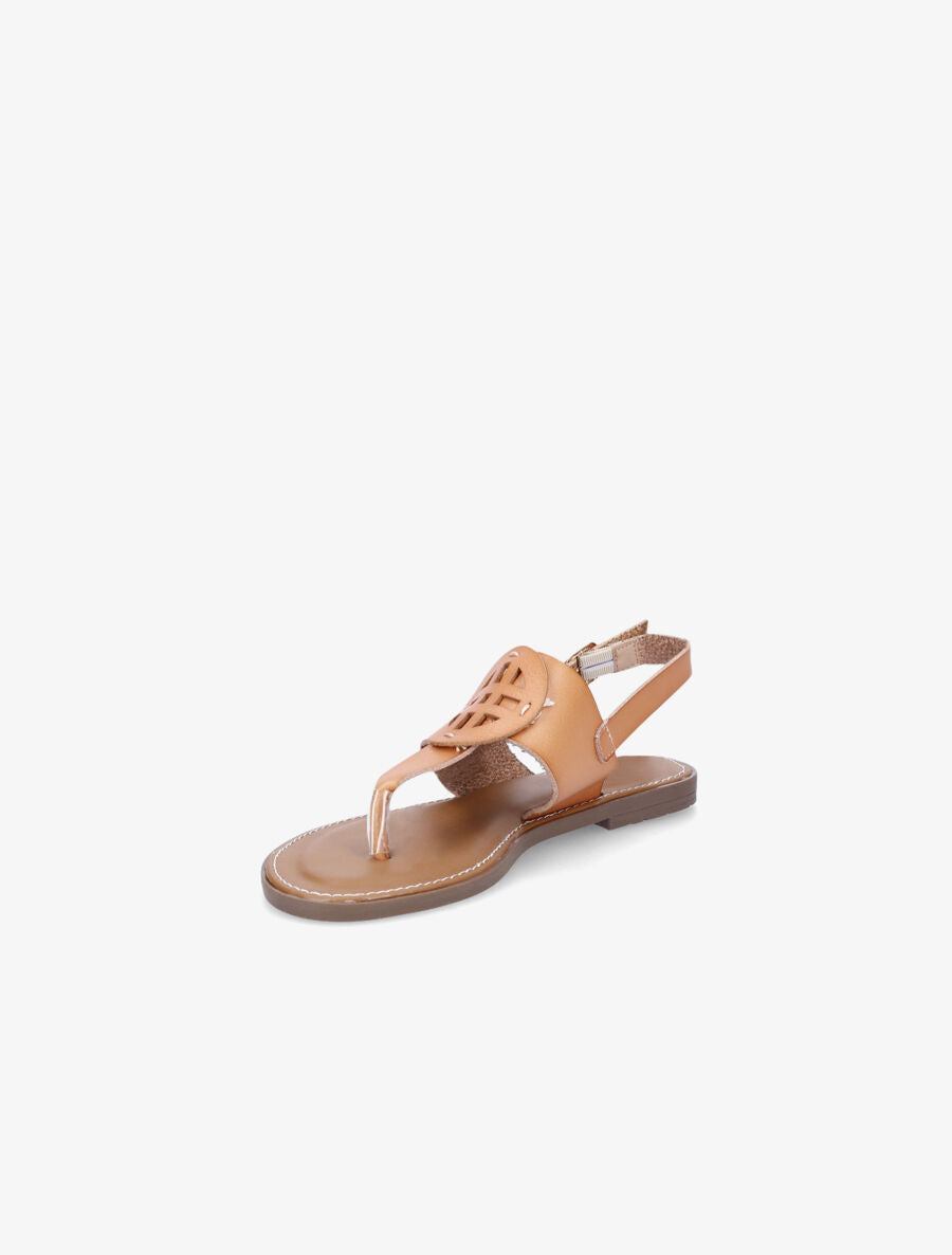 Nu pieds en simili à empiècement rond - Beige - 3