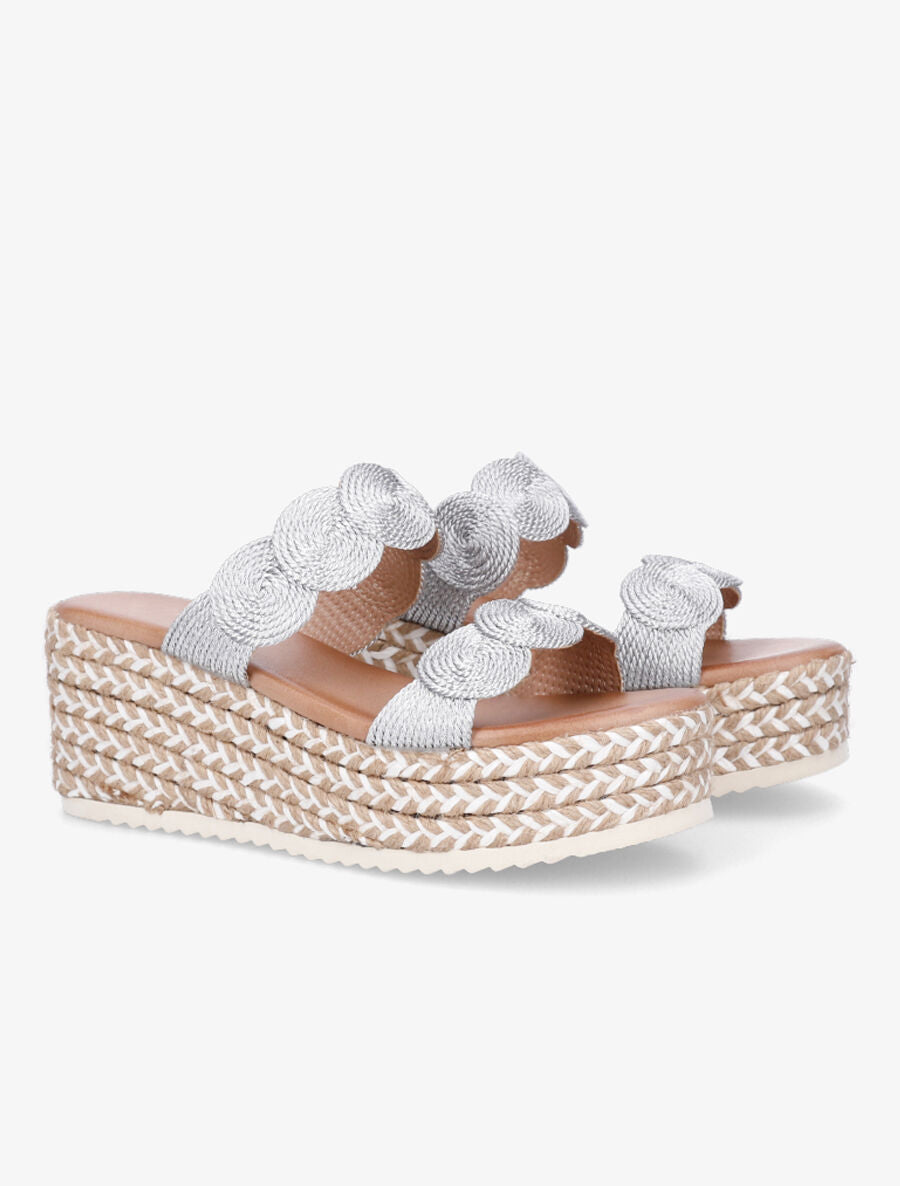 Mules compensées effet paille tressée - Argent - 4