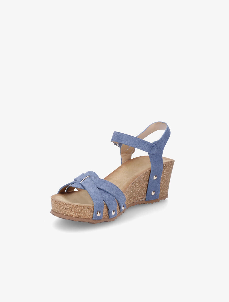 Sandales en suédine à talon compensé - Bleu - 3