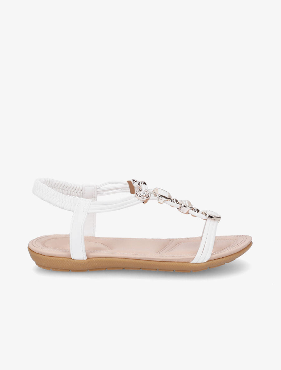 Nu-pieds à empiècement bijoux et strass - Blanc - 1