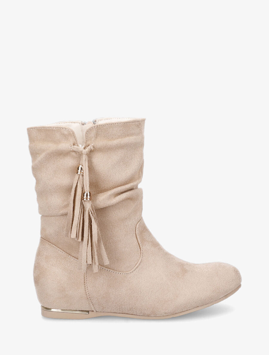 Bottines plates à empiècement métallique - Beige - 1