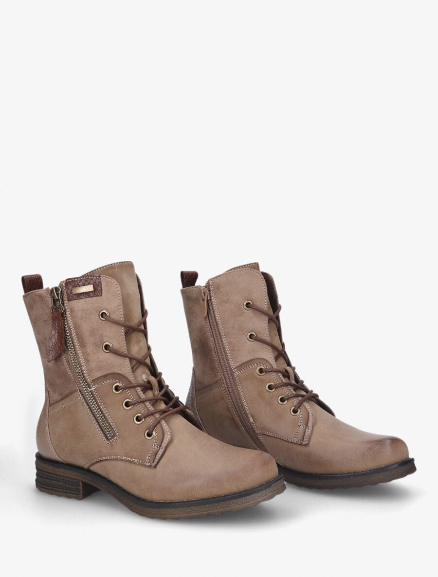 Rangers à zip en simili et suédine - Taupe - 4