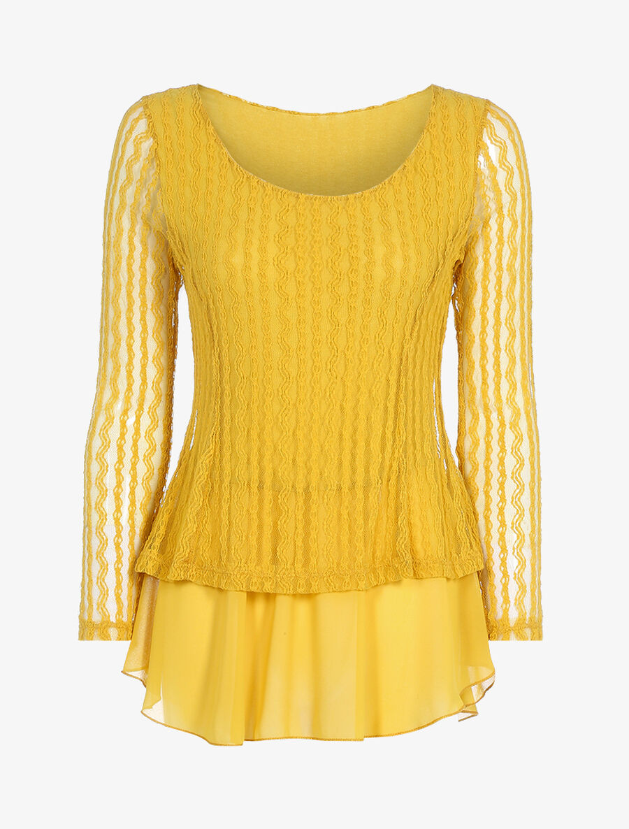 Top doublé en voile et tulle - Jaune - 2
