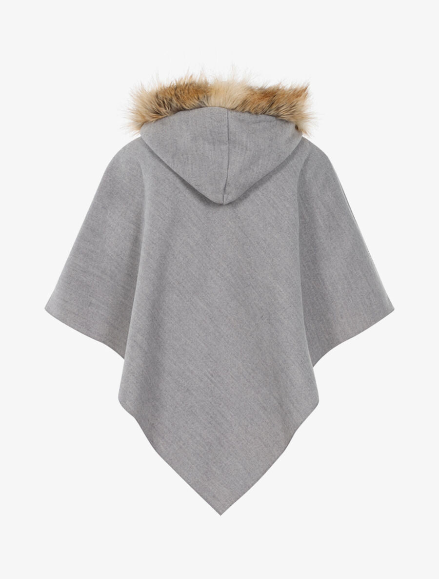 Poncho en feutre à capuche en fausse fourrure - Gris chiné - 2