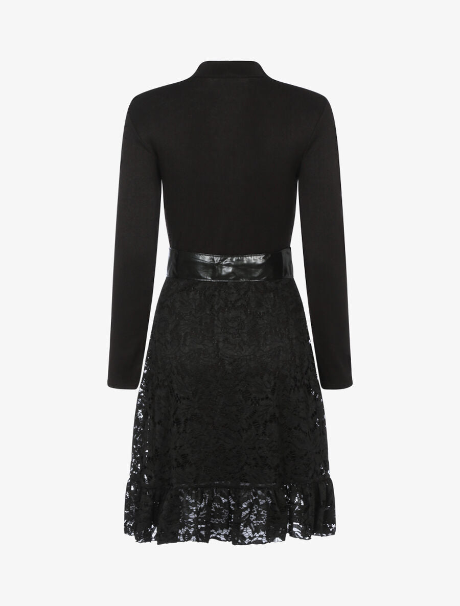 Robe en maille fine et dentelle - Noir - 2