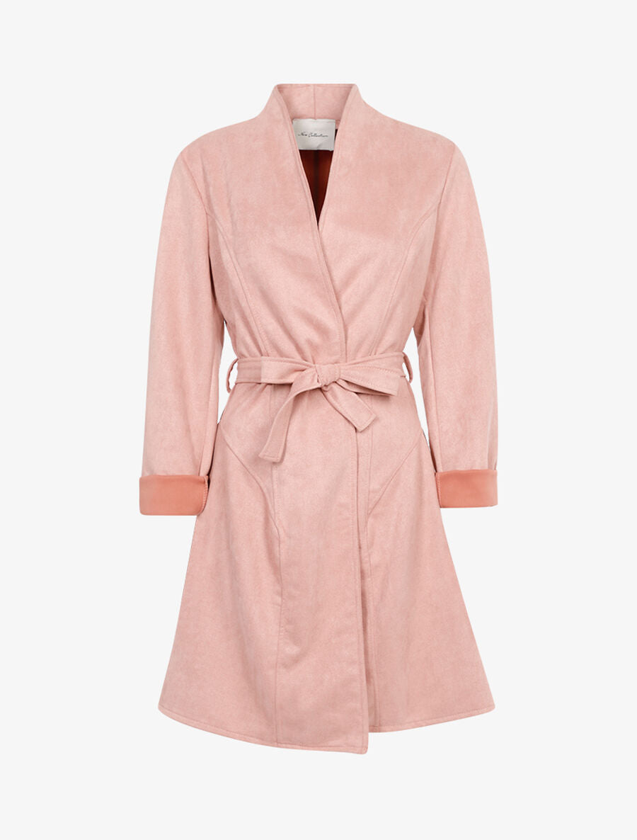 Manteau oversize en suédine - Rose - 1
