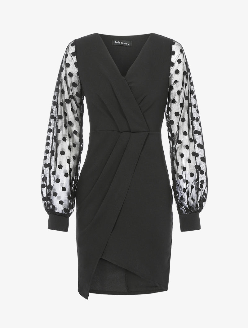 Robe asymétrique à manches en tulle - Noir - 1