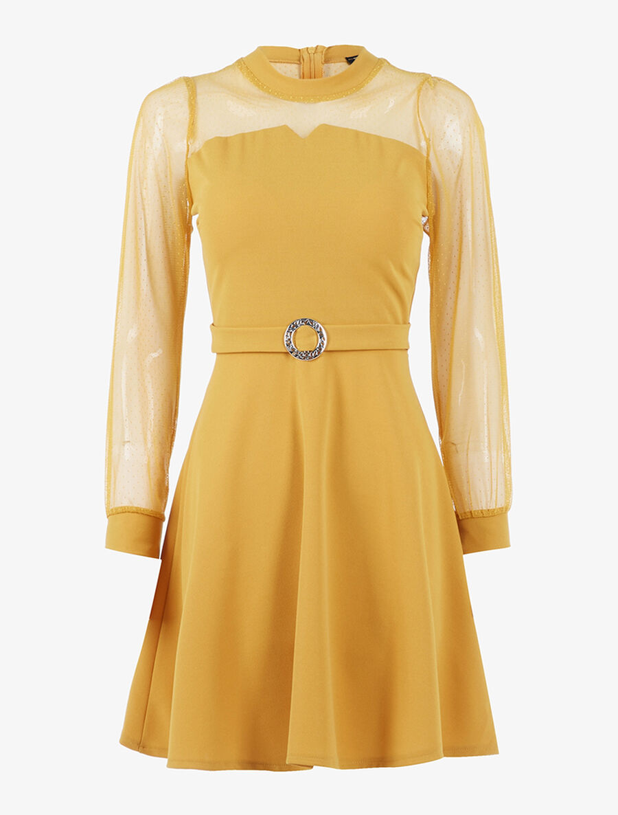 Robe à décolleté en tulle - Jaune - 1