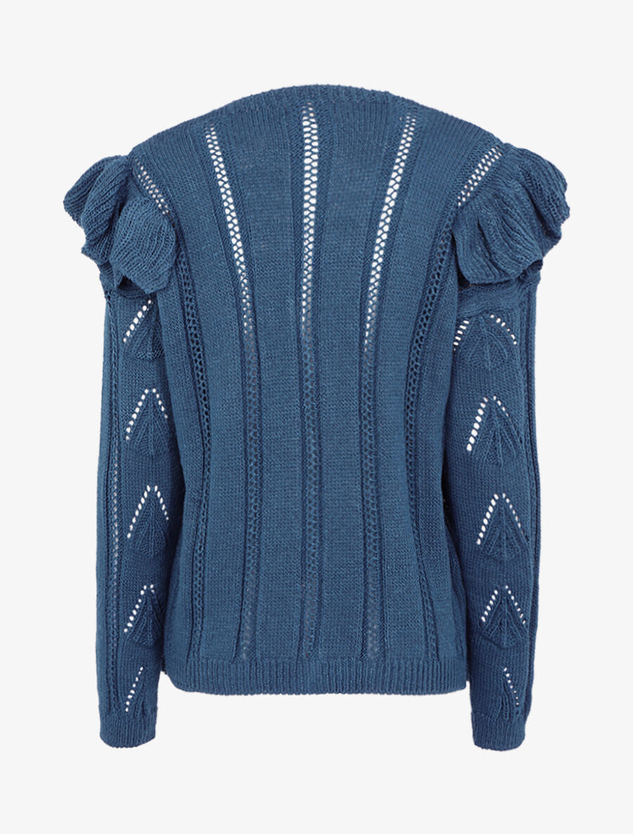Gilet boutonné à bandes volantées - Bleu pétrole - 2