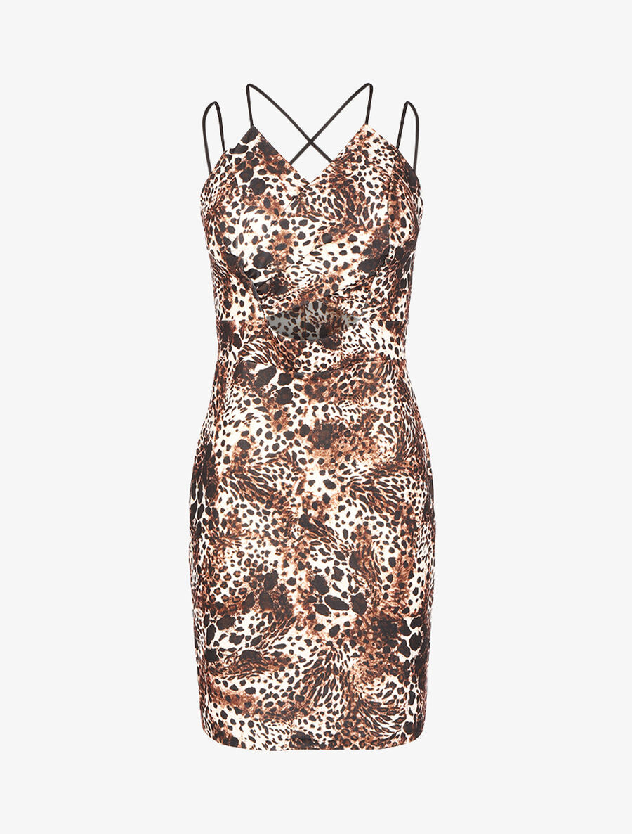 Robe à ventre ajouré et imprimé animal - Marron - 1