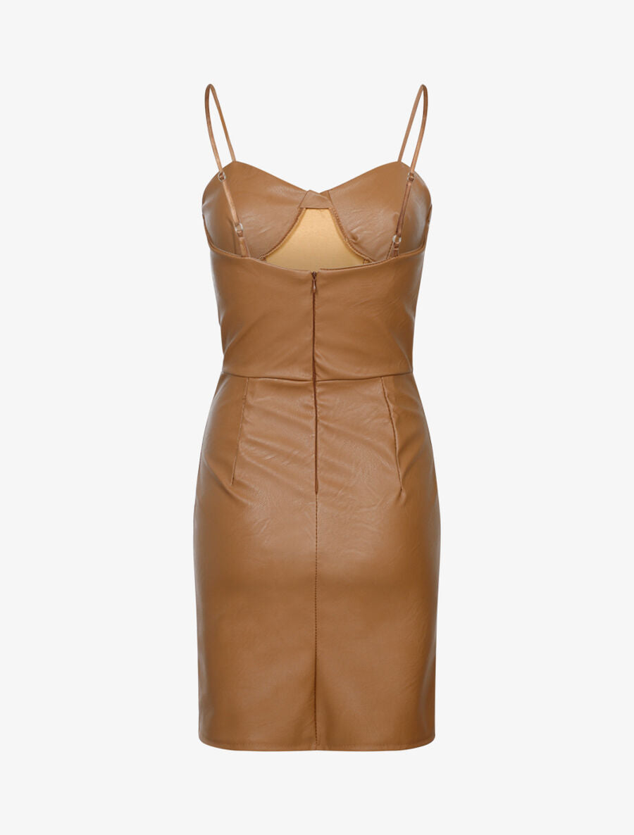 Robe en simili à buste à coutures - Camel - 2