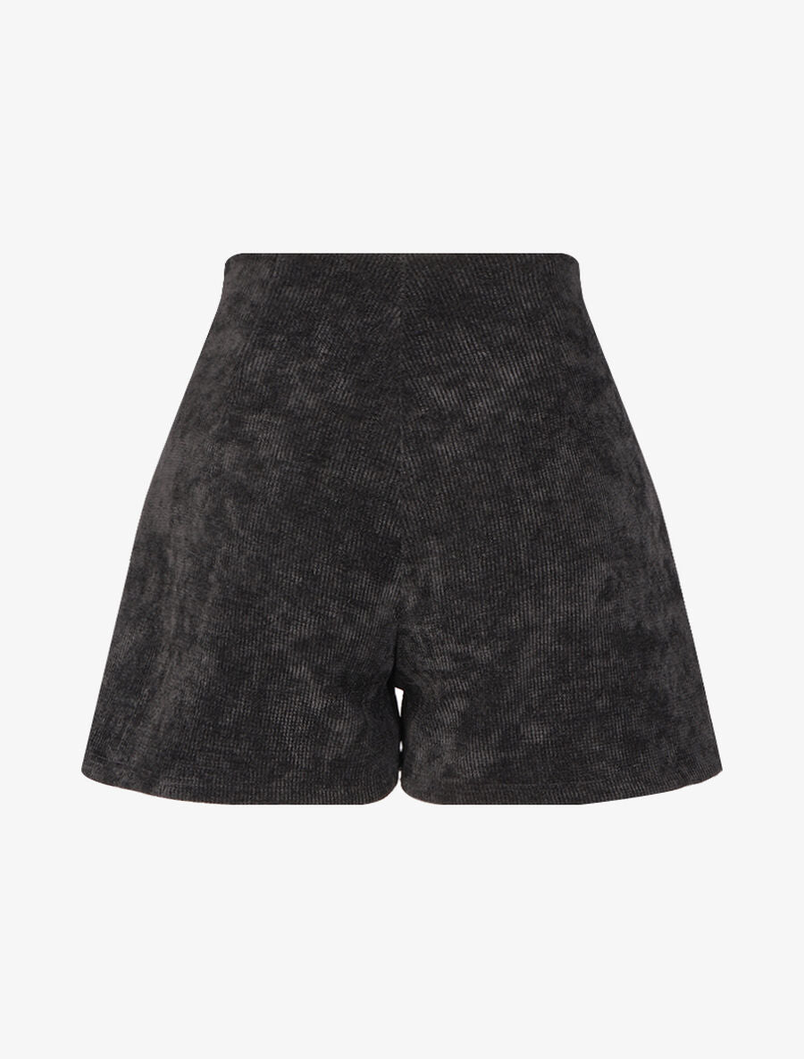 Short taille haute en velours côtelée - Noir - 2