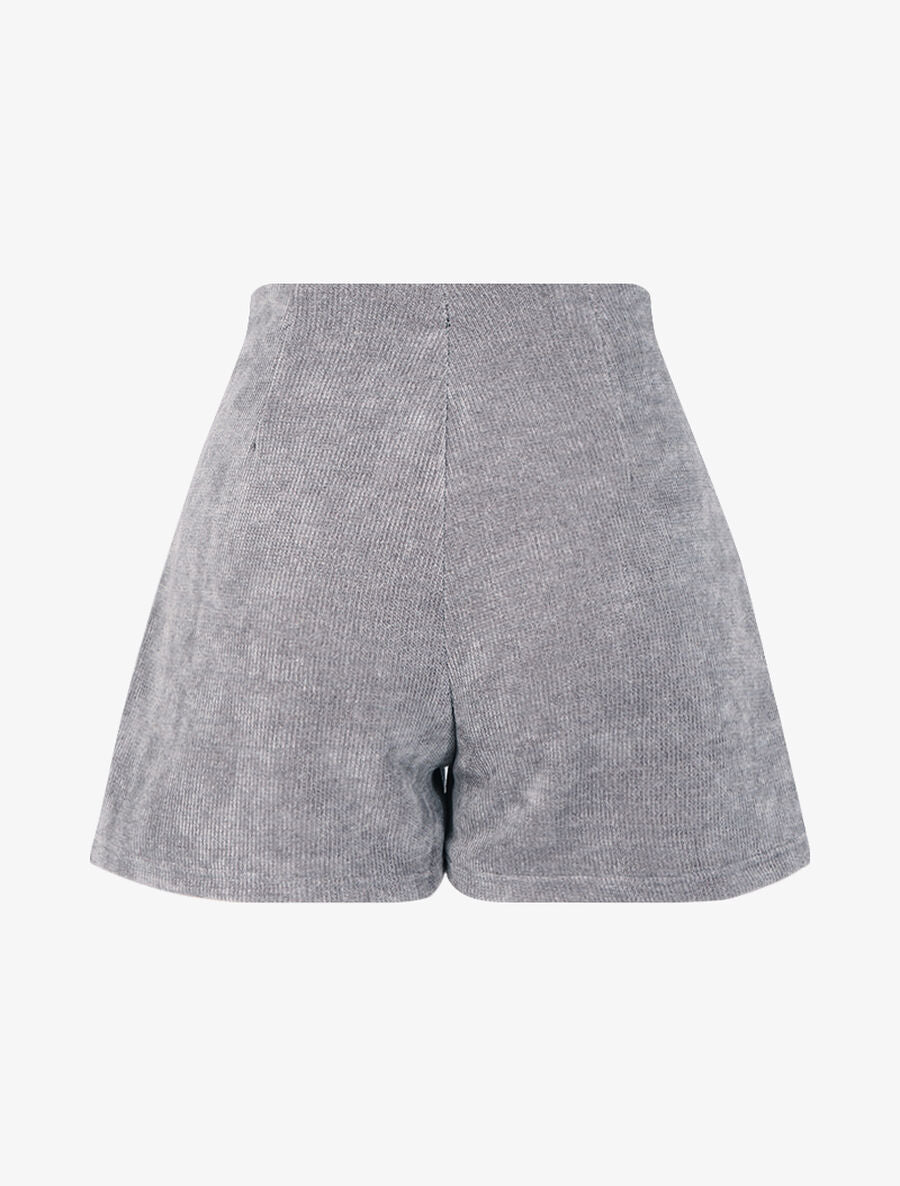 Short taille haute en velours côtelée - Gris clair - 2
