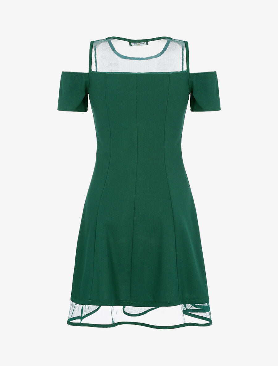 Robe à épaules dénudées et résille - Vert - 2
