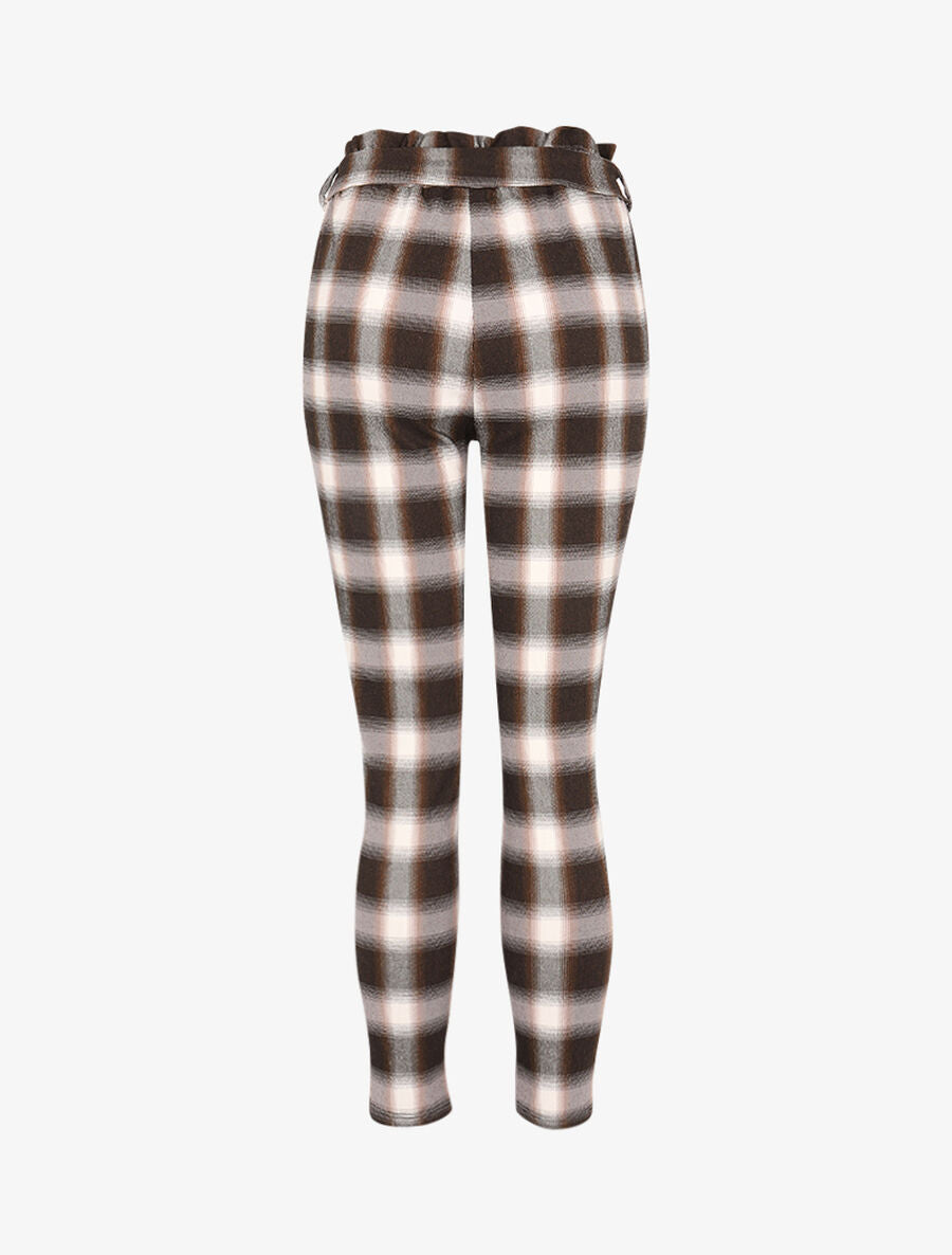 Pantalon coupe carotte imprimé à carreaux - Marron - 2