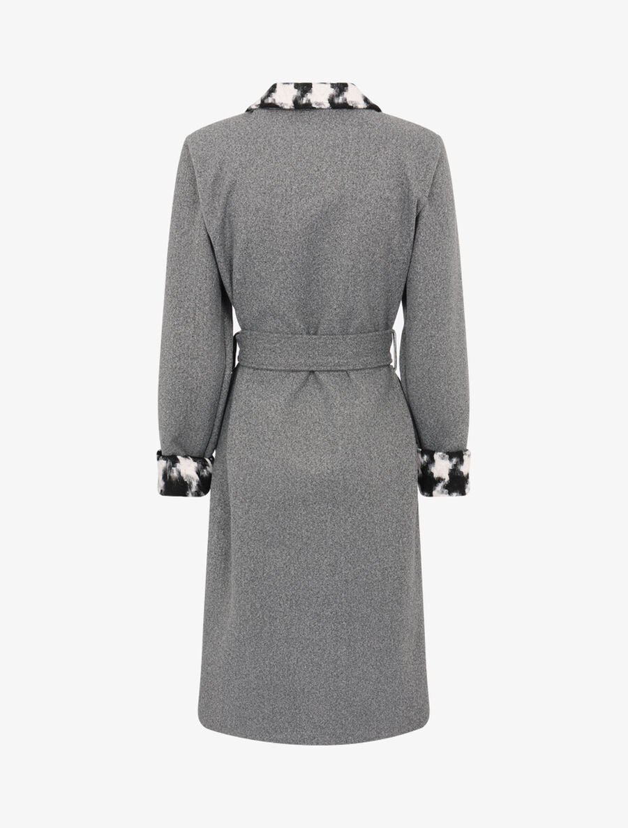 Veste longue à revers imprimé pied de poule - Gris chiné - 2