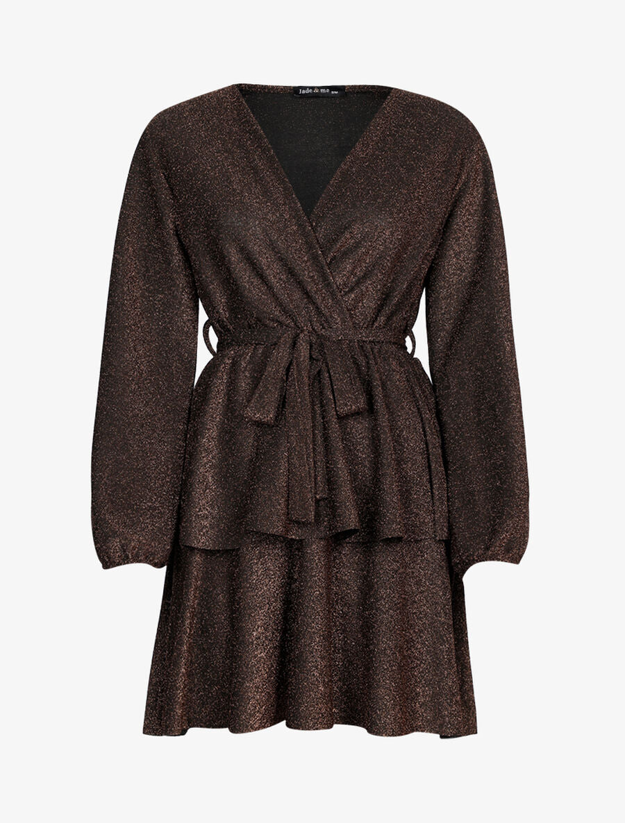 Robe pailletée à bas volanté - Bronze - 1