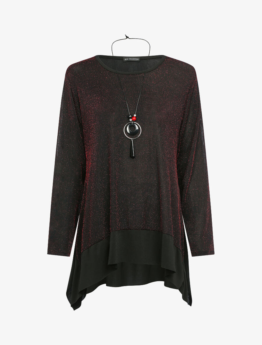Tunique pailletée oversize à bords asymétrique - Rouge - 1