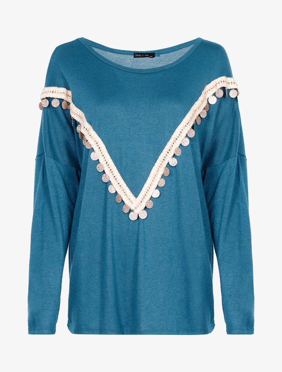 Pull oversize à gros sequins pailletés - Turquoise - 1