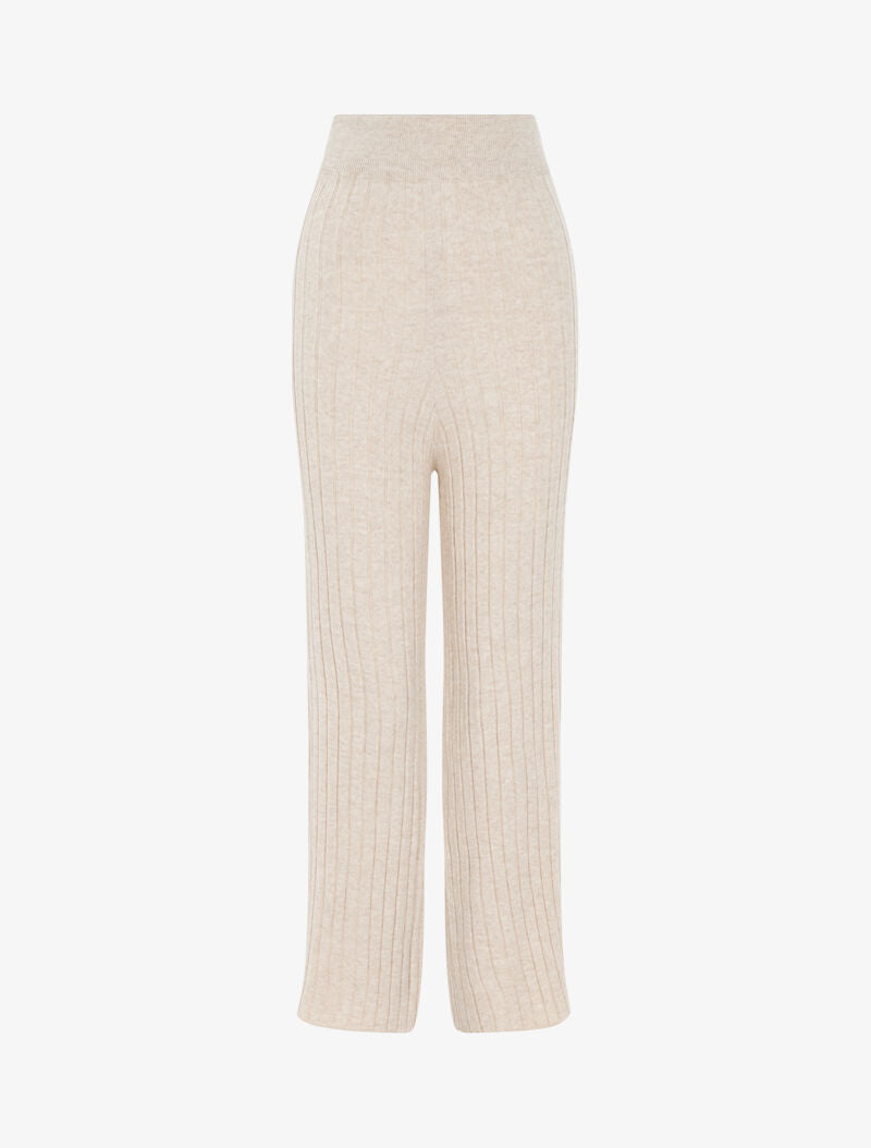 Pantalon en maille côtelée - Beige - 1