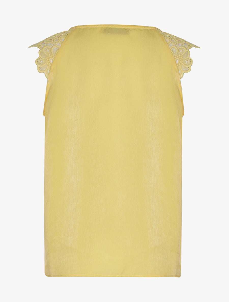 Top satiné épaules dentelle - jaune - 2