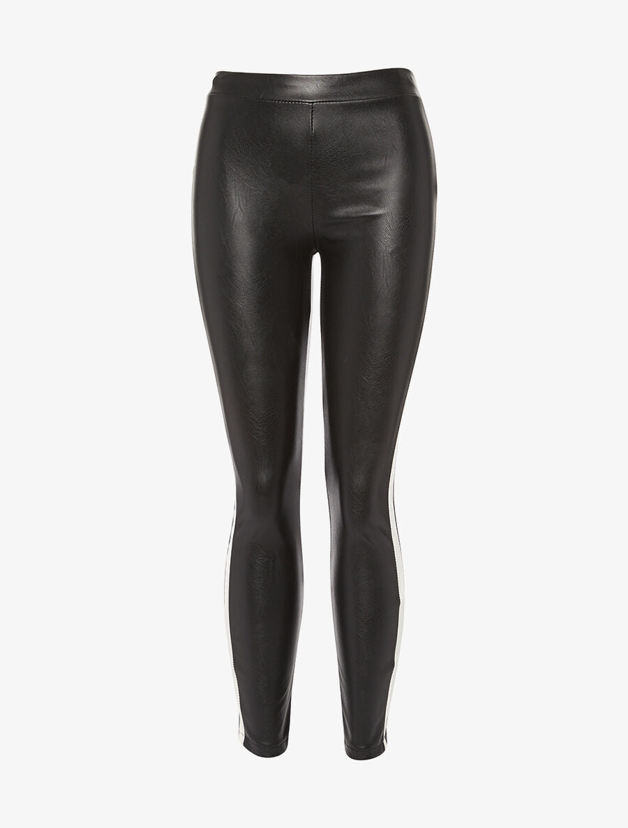 Legging en simili bande blanche - noir - 3