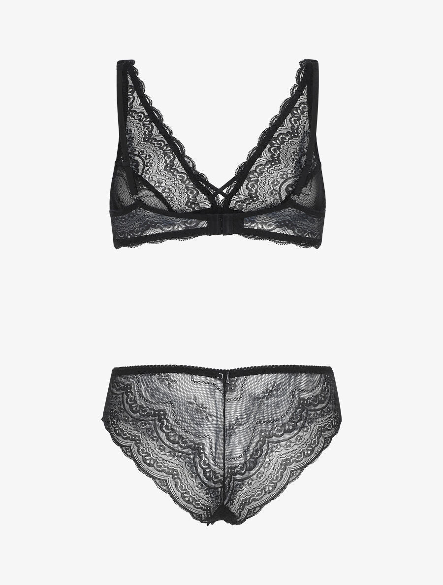 Ensemble en dentelle fleurie - Noir - 3