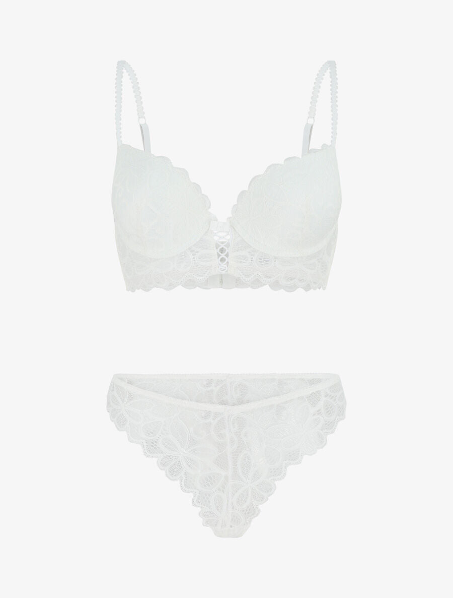Ensemble soutien-gorge push up et tanga en dentelle - Blanc - 1