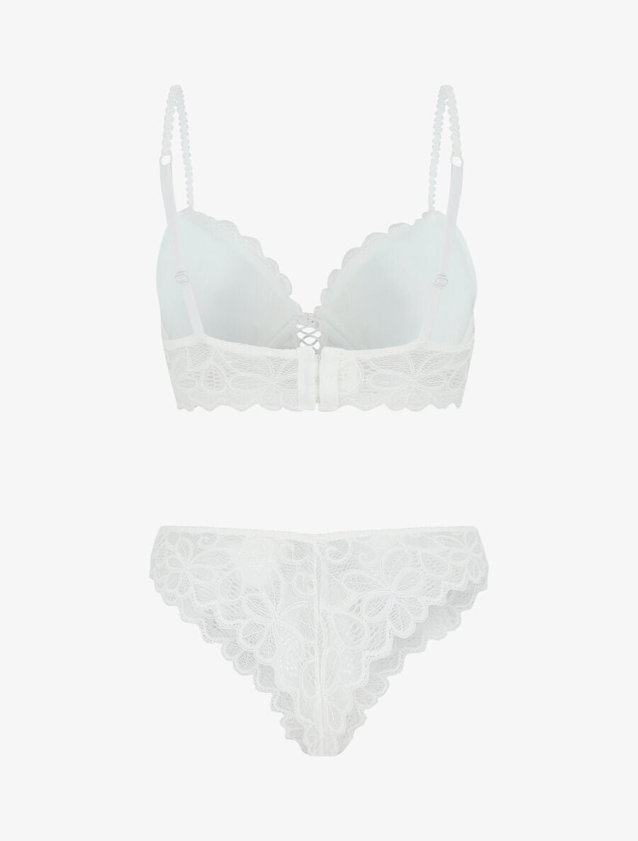 Ensemble soutien-gorge push up et tanga en dentelle - Blanc - 2