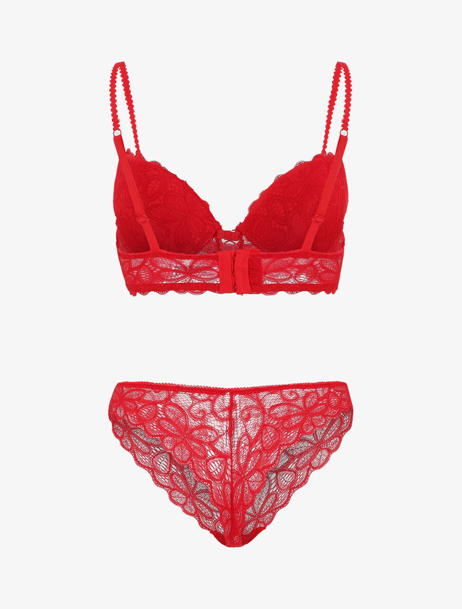 Ensemble soutien-gorge push up et tanga en dentelle - Rouge - 3