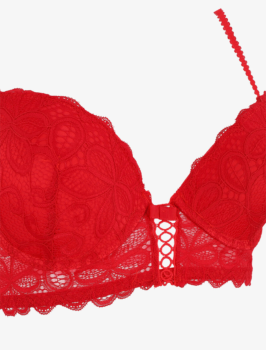 Ensemble soutien-gorge push up et tanga en dentelle - Rouge - 4