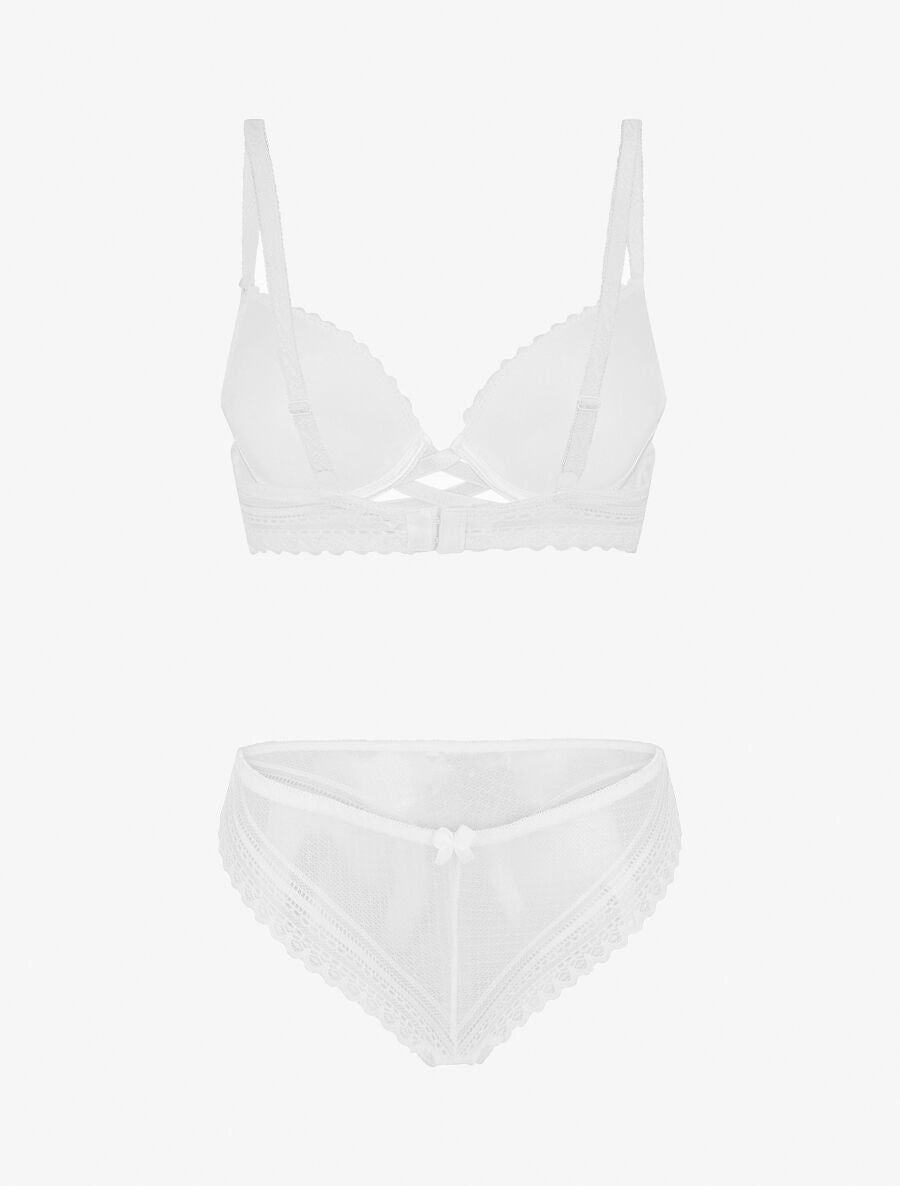 Ensemble push up texturé en dentelle - Blanc - 2