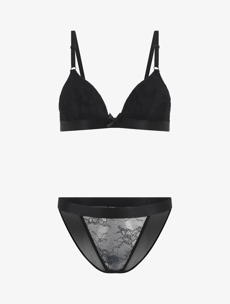 Ensemble en dentelle avec bande élastique et noeud - Noir - 2
