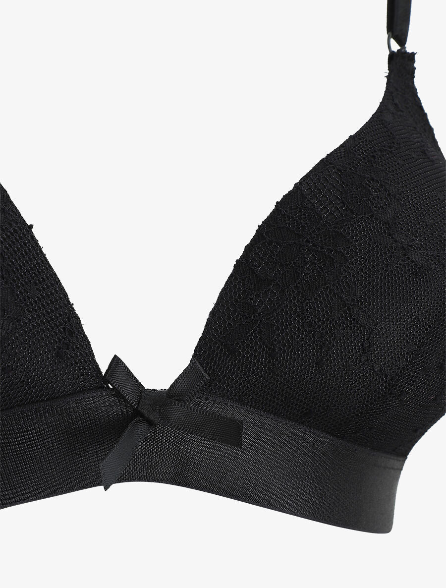 Ensemble en dentelle avec bande élastique et noeud - Noir - 4